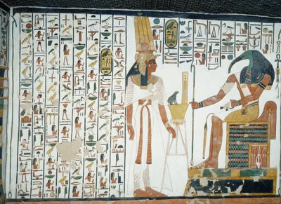 Chapter 94 of the Book of the Dead, Nefertari standing in front of the god Thoth, the ibis-headed scribe, fresco, north wall, east side chamber, Tomb of Nefertari, Valley of the Queens, Thebes by Egyptian 19th Dynasty