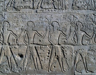 Characters Symbolizing Mining Districts Bringing Their Tributes to God, Relief, Ramesses II Courtyard, Temple of Amun by Egyptian 19th Dynasty