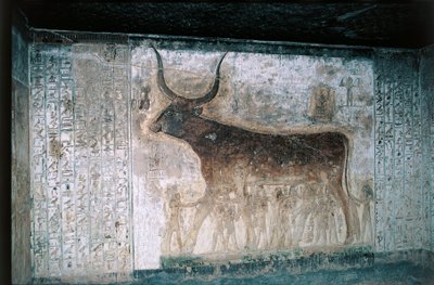 Egypt, Luxor, Valley of the Kings, Tomb of Seti I, Interior Frescoes Depicting Goddess Nut as Cow by Egyptian 19th Dynasty