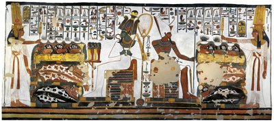 Tomb of Nefertari, Annex to Antechamber, Mural Paintings, Queen Offering Before Osiris and Atum by Egyptian 19th Dynasty