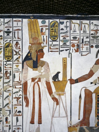 Mural Paintings, Queen before Divine Scribe Thoth by Egyptian 19th Dynasty
