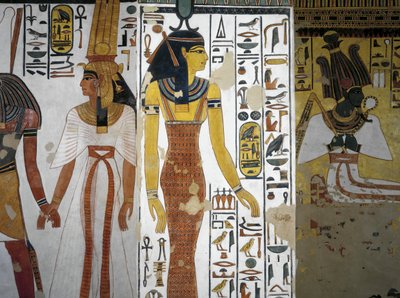 Tomb of Nefertari, Vestibule, Mural Paintings, Harsiesi Leads Queen by the Hand, Goddess Neith by Egyptian 19th Dynasty