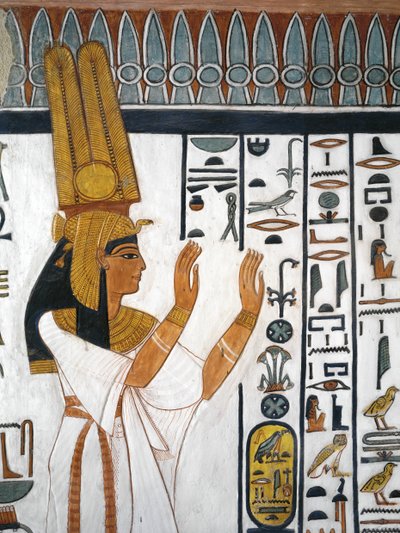 Mural Painting of Queen Reciting Mortuary Formula in Burial Chamber, Tomb of Nefertari, Valley of the Queens, Luxor, Thebes, Egypt by Egyptian 19th Dynasty