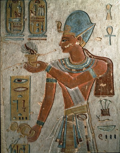 Pharaoh Ramses I Represents Burning Incense and Pouring Water at a Ceremony, Valley of the Kings, Egypt by Egyptian 19th Dynasty