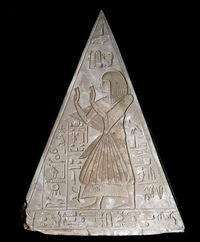 Egyptian antiquity: pyramid tip of the chapel of Ramose decorated with the representation of the late worshiping Ra-Harakte, deity of the rising sun by Egyptian 19th Dynasty