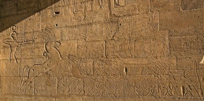 Egyptian Antiquities: View of the Reliefs Celebrating the Feats of Ramses II During the Battle of Qadesh in 1274 BC, Funeral Temple Dedicated to Pharaoh Ramses II by Egyptian 19th Dynasty