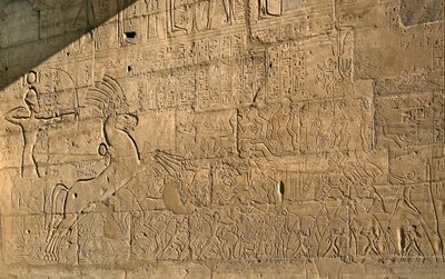 Egyptian Antiquity: View of the Reliefs Celebrating the Feats of Ramses II During the Battle of Qadesh in 1274 BC, Memorial Temple Dedicated to Pharaoh Ramses II, Site of Ramesseum in Luxor, Egypt by Egyptian 19th Dynasty