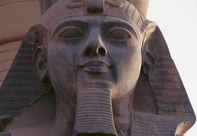 Face of statue of Ramesses II seated, Theban Necropolis by Egyptian 19th Dynasty