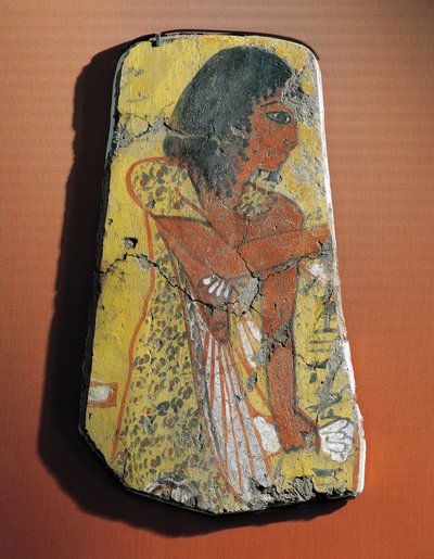Fragment of a painting on lemon wood depicting a priest during a burial ceremony from Egypt, Deir el-Medina by Egyptian 19th Dynasty
