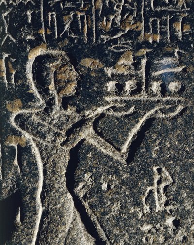 Granite statue depicting Prince Merneptah in worship, dedicated to god Ptah by Egyptian 19th Dynasty