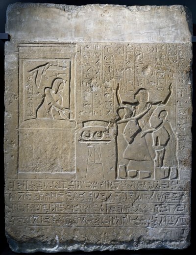 Hormin, Chief of Harem of King, Rewarded with Gold Necklaces Given to Him by Seti I, Limestone Stele by Egyptian 19th Dynasty