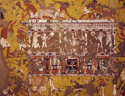 Making of carved bier, fresco, Tomb of sculptor Ipy, Deir el-Medina Theban Necropolis (Unesco World Heritage List) by Egyptian 19th Dynasty