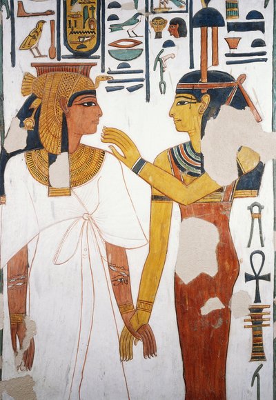 Nefertari meets the goddess Isis, fresco, north facing facade of the fourth pillar, burial chamber, Tomb of Nefertari (QV66), Valley of the Queens, Thebes by Egyptian 19th Dynasty