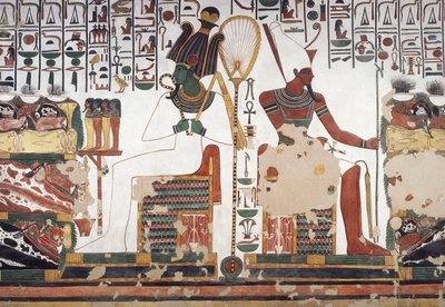 Osiris and Atum, fresco, east wall, east side chamber, Tomb of Nefertari (QV66), Valley of the Queens, Thebes by Egyptian 19th Dynasty