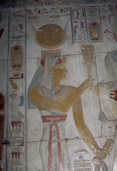 Painted Relief Depicting Goddess Hator, Chapel of Osiris, Temple of Seti I by Egyptian 19th Dynasty