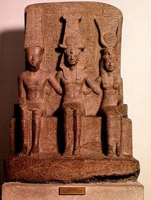 Ramesses II (1304-1237 BC) Seated Between Amun and Mut, from Karnak, New Kingdom, c.1279-13 BC by Egyptian 19th Dynasty