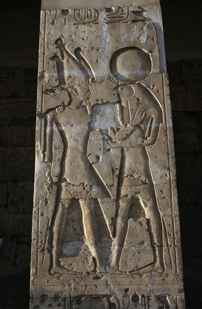 Relief Depicting Pharaoh with God Horus, Portico of Temple of Seti I by Egyptian 19th Dynasty