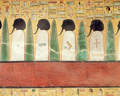Relief depicting black-headed gods in the Underworld, from the Tomb of Seti I by Egyptian 19th Dynasty