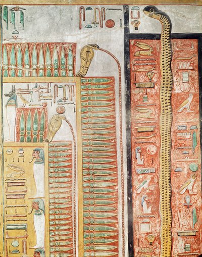 Relief depicting the path which the dead must cross to the afterlife, from the Tomb of Seti I by Egyptian 19th Dynasty