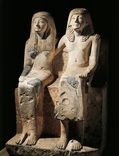 Statuary group representing the scribe Pendua and his wife Nefertari by Egyptian 19th Dynasty