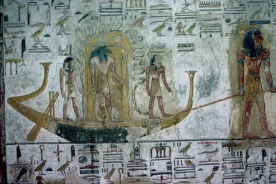 The sun god Ra in the Night Boat, New Kingdom, c.1318 BC by Egyptian 19th Dynasty