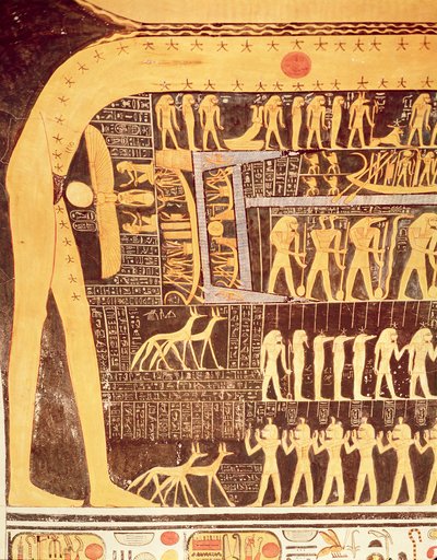 Detail from the Book of the Day from the ceiling of the burial chamber of the Tomb of Ramesses VI, New Kingdom by Egyptian 20th Dynasty