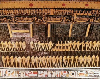 Detail from the Book of the Day from the ceiling of the burial chamber of the Tomb of Ramesses VI, New Kingdom by Egyptian 20th Dynasty