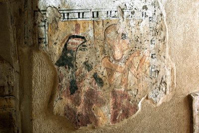Egyptian Antiquity: Representation of Shuroy and His Wife in Worship. Painting of the Tomb of Shuroy (TT13). 20th Dynasty. 1190-1077 BC Necropolis of Dra Abu el-Naga, West Bank of Luxor, Egypt by Egyptian 20th Dynasty