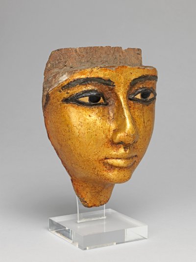 Face from a coffin, with eyes and eyebrows inlaid, gilded by Egyptian 20th Dynasty