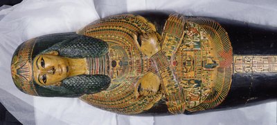Inner lid of the mummy of Nesyamun, possibly found at Deir El-Bahri, New Kingdom, c.1100 BC (detail) by Egyptian 20th Dynasty