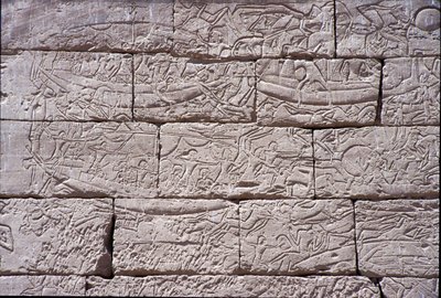 The Sea People, Naval Battle of Ramses III, Medinet Habu, 1195-64 BC by Egyptian 20th Dynasty