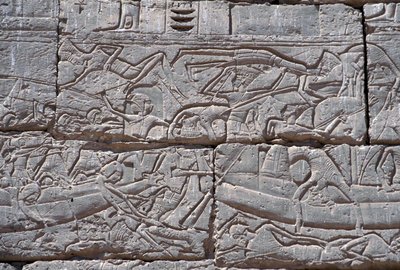 The Sea People, Naval Battle of Ramses III, Medinet Habu, 1195-64 BC by Egyptian 20th Dynasty