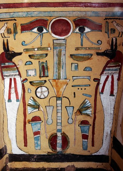 Anubis mummy, decorative detail of sarcophagus of Ankh-ef-en-Khonsu by Egyptian 21st Dynasty