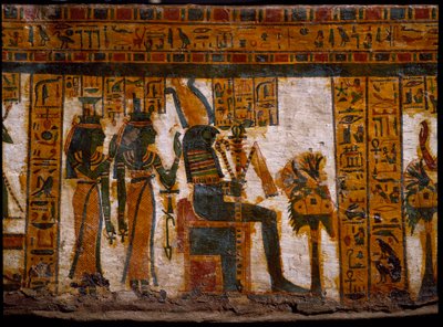 Isis and Nephtys Worshipping Osiris. Anthropoid Sarcophagus of the Scribe Butehamon, 21st Dynasty (1085-935 BC). Museum of Egypt, Turin by Egyptian 21st Dynasty
