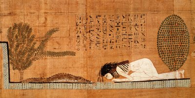 Funerary papyrus depicting the deceased prostrate in front of the crocodile by Egyptian 21st Dynasty