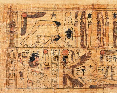 Funerary papyrus of Serimen, priest of Amon, detail of the creation of the world, separation of Geb and Nut by Egyptian 21st Dynasty