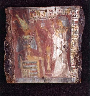 Interior of the Sarcophagus of the Singer, Toarnemiherti, Showing the Deceased Offering Incense to Osiris Enthroned, Third Intermediate Period by Egyptian 21st Dynasty