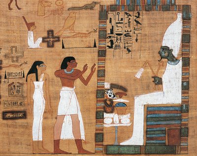 Papyrus depicting husband and wife before Osiris