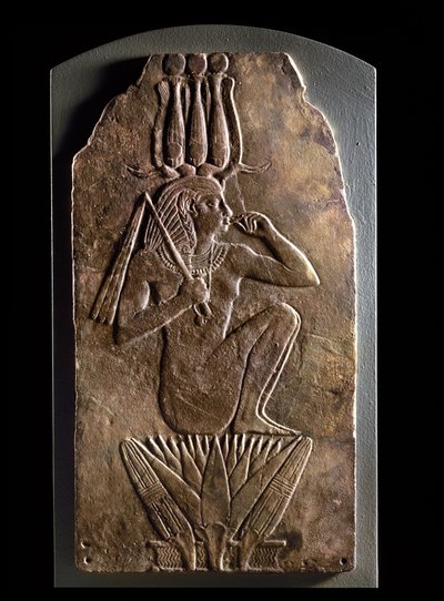 Plaque of Iuput II as child-god emerging from lotus flower by Egyptian 23rd Dynasty