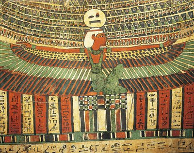 Plastered and Painted Wood Depicting Goddess Nut Protecting False Door Leading to Afterlife, from Sarcophagus of Tashakheper, Thebes by Egyptian 26th Dynasty