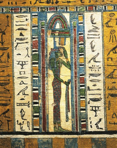 Plastered and painted wood panel depicting goddess Isis, from Sarcophagus of Usai, Thebes by Egyptian 26th Dynasty