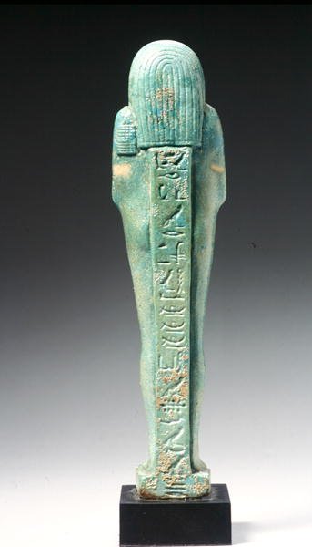 Rear view of an Ushabti figure for Nakht-Hor-em-heb-mes-em-khereden, Late Dynastic Period, c.600 BC by Egyptian 26th Dynasty