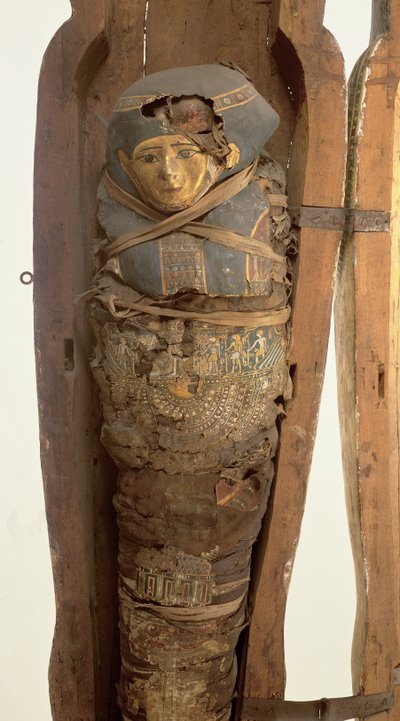 Sarcophagus and Mummified Body of Psametik I by Egyptian 26th Dynasty