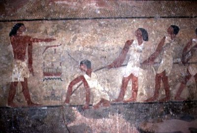 Fishermen Hauling Nets in the Tomb of Khnumhotep II, Old Kingdom, 2600-1500 BC by Egyptian 4th Dynasty