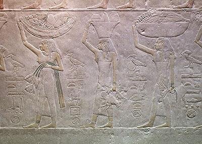 Women personifying deaths domains and bringing offerings, from the Mastaba of Akhutotep, Old Kingdom by Egyptian 5th Dynasty