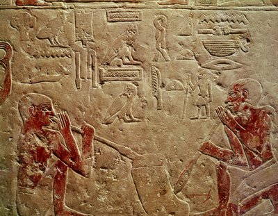 Relief depicting glass blowers, from the Mastaba of Kaemrehu, Saqqara, Old Kingdom, c.2325 BC by Egyptian 6th Dynasty