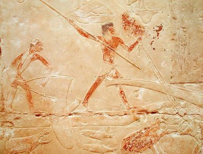 Relief depicting fishing with a net and harpooning a hippopotamus, from the Tomb of Princess Idut by Egyptian 6th Dynasty Egyptian 6th Dynasty