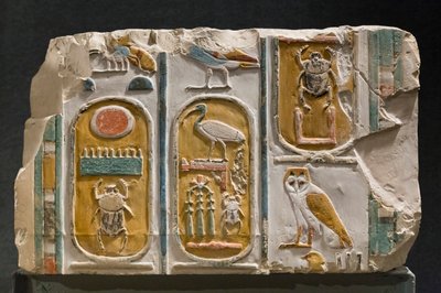 Carved Wall Representing Three Cartouches of King Thutmosis I and III by Egyptian Egyptian