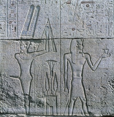 Relief of God Min and Philip III Arrhidaeus at Great Temple of Amon by Egyptian Egyptian
