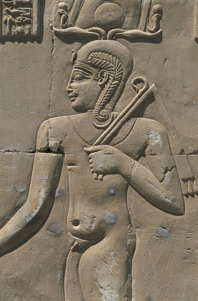 Egypt, Libyan Desert, Al-Dakhilah (Dakhla) Oasis, Dayr al-Haggar, Relief in Egyptian Temple by Egyptian Egyptian